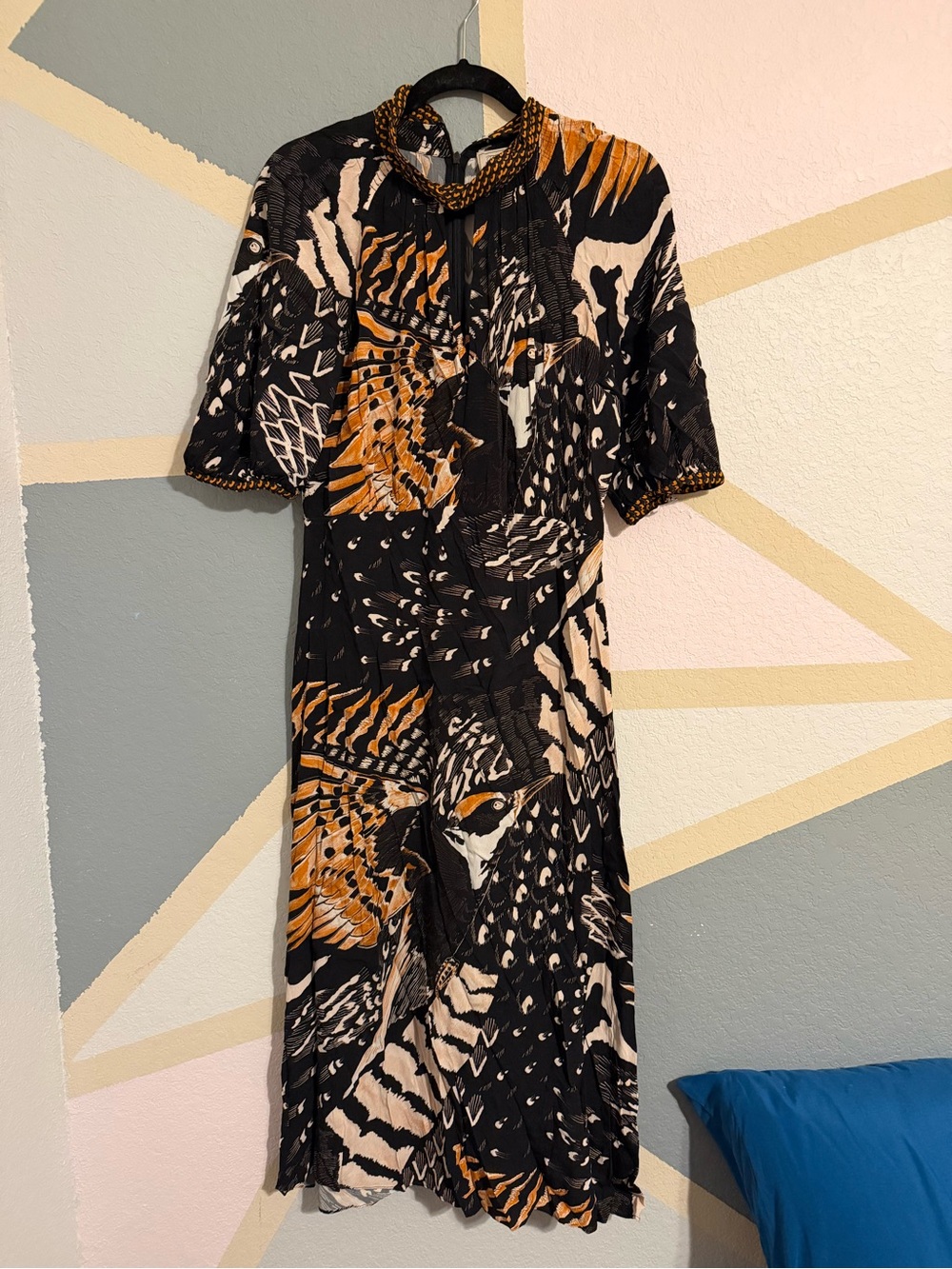 Temperley London Rosella Bird Printed Cut Out Crepe Dress